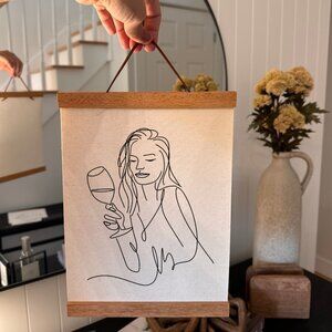 Minimalist Line Art Print – Woman Enjoying a Glass of Wine, Embracing Self-Care